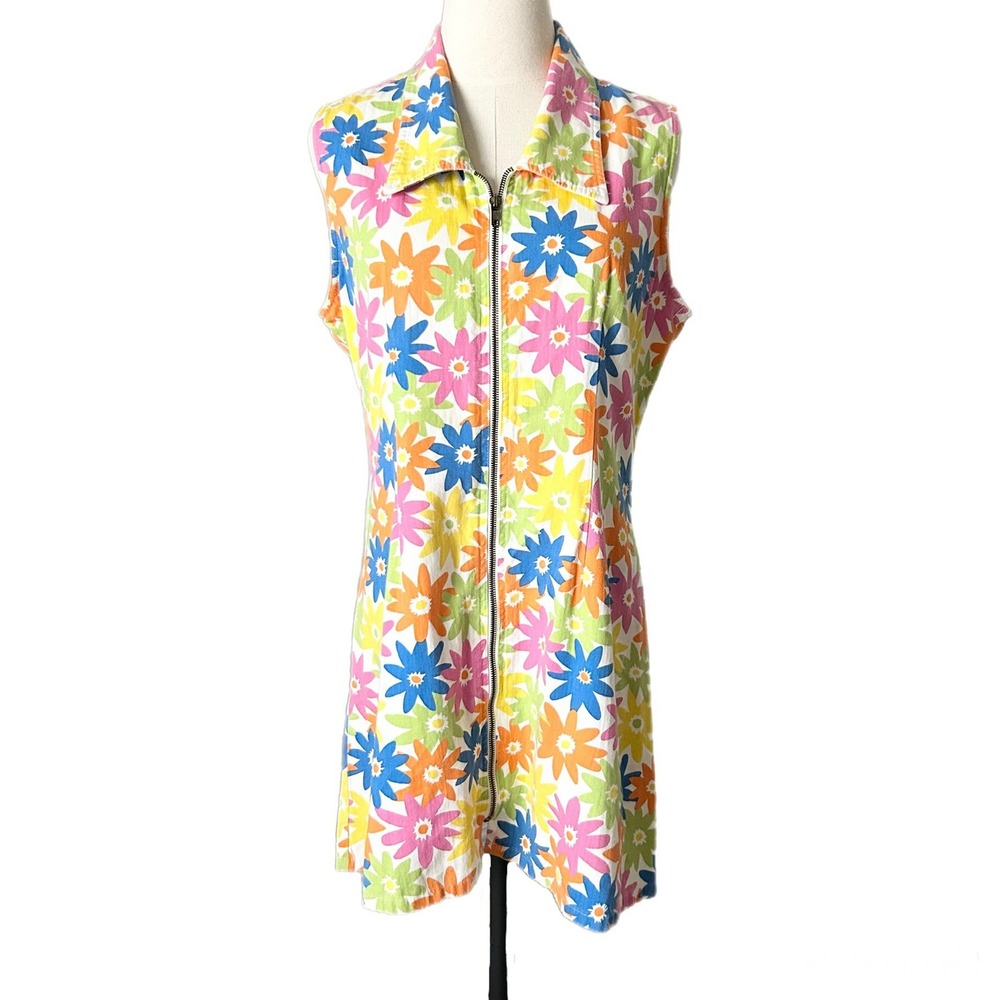 Vintage Y2K 90s Xhilaration Mini Dress 100% Cotton Multicolor Floral Size Large